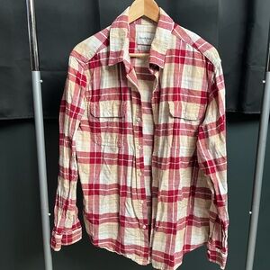 Red, gold, white plaid shirt- 90s classic